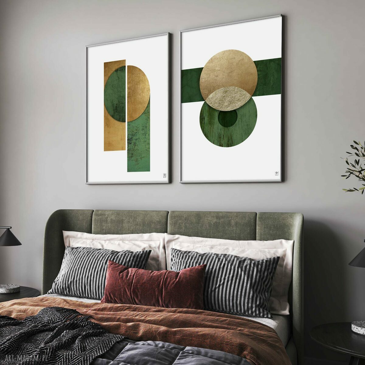Zestaw 2 plakatów 40x50 cm - minimalistyczna abstrakcja w zieleni, bieli i beżu