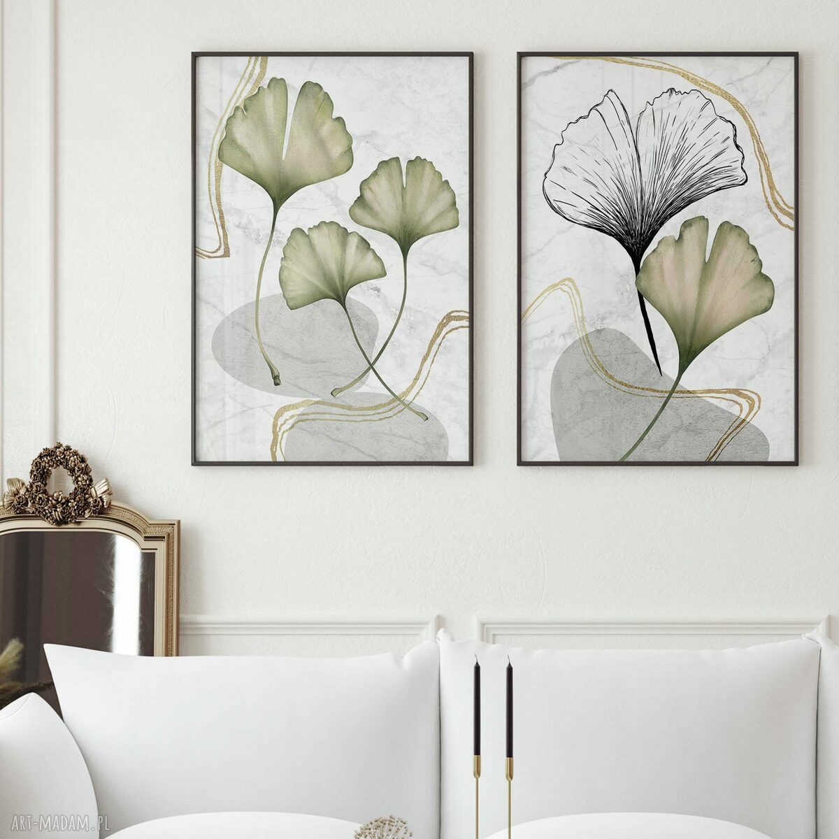 Zestaw 2 plakatów 40x50 cm liście miłorzębu - dekoracja z naturą