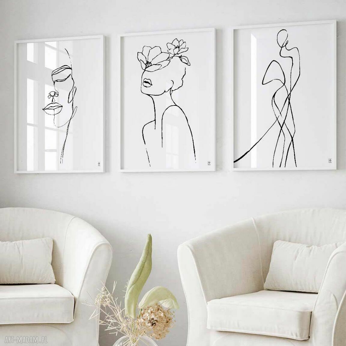 Zestaw plakatów 50x70 cm - Linearne kobiety (3 szt.) czarno-białe line art
