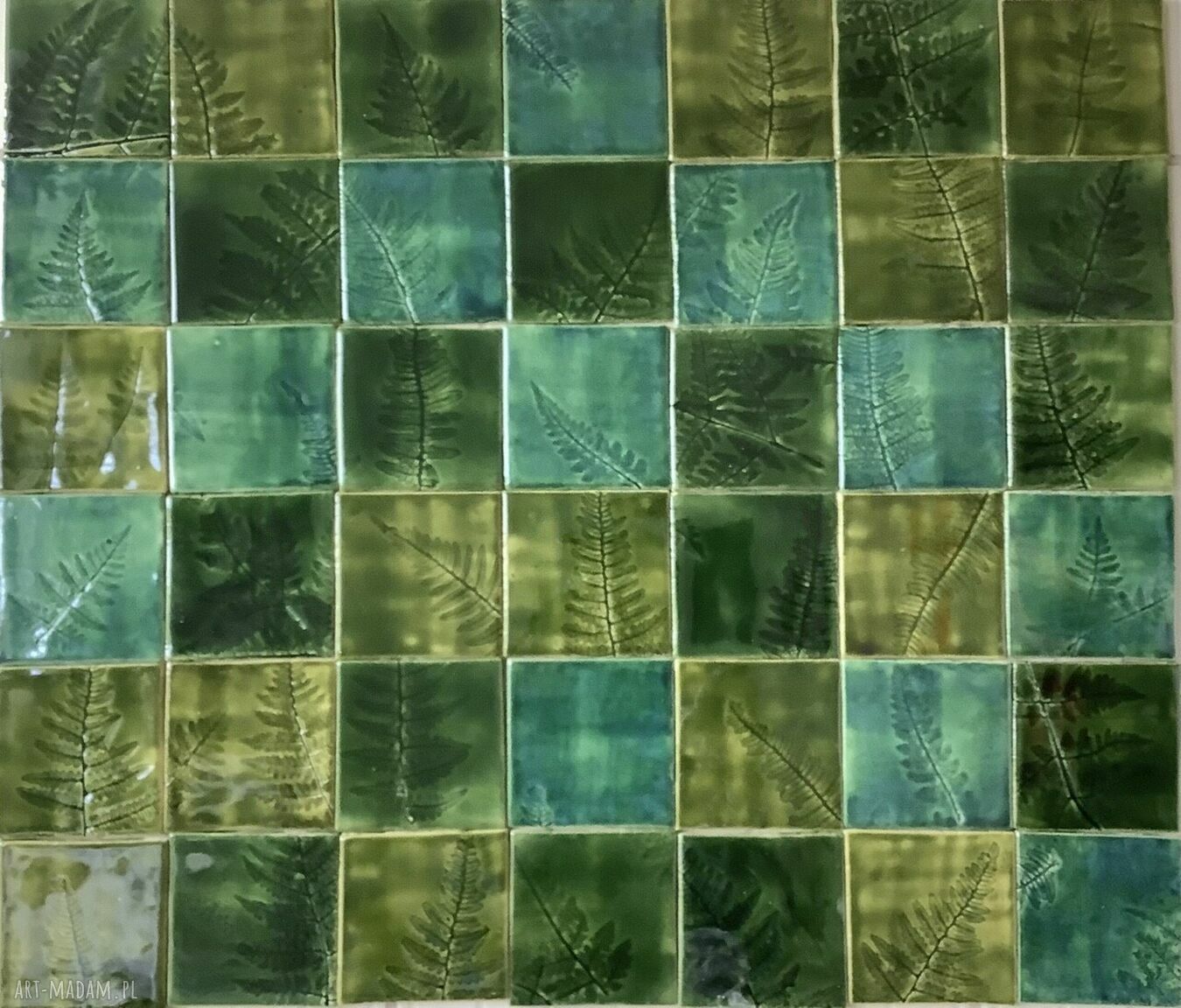 Zestaw płytek ceramicznych „Ogród paproci” - 48 kafli z zielonym szkliwem