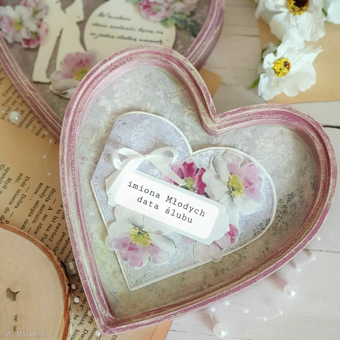 ślub: Zestaw prezentowy na ślub: pudełko i karteczka personalizowana Hand Made