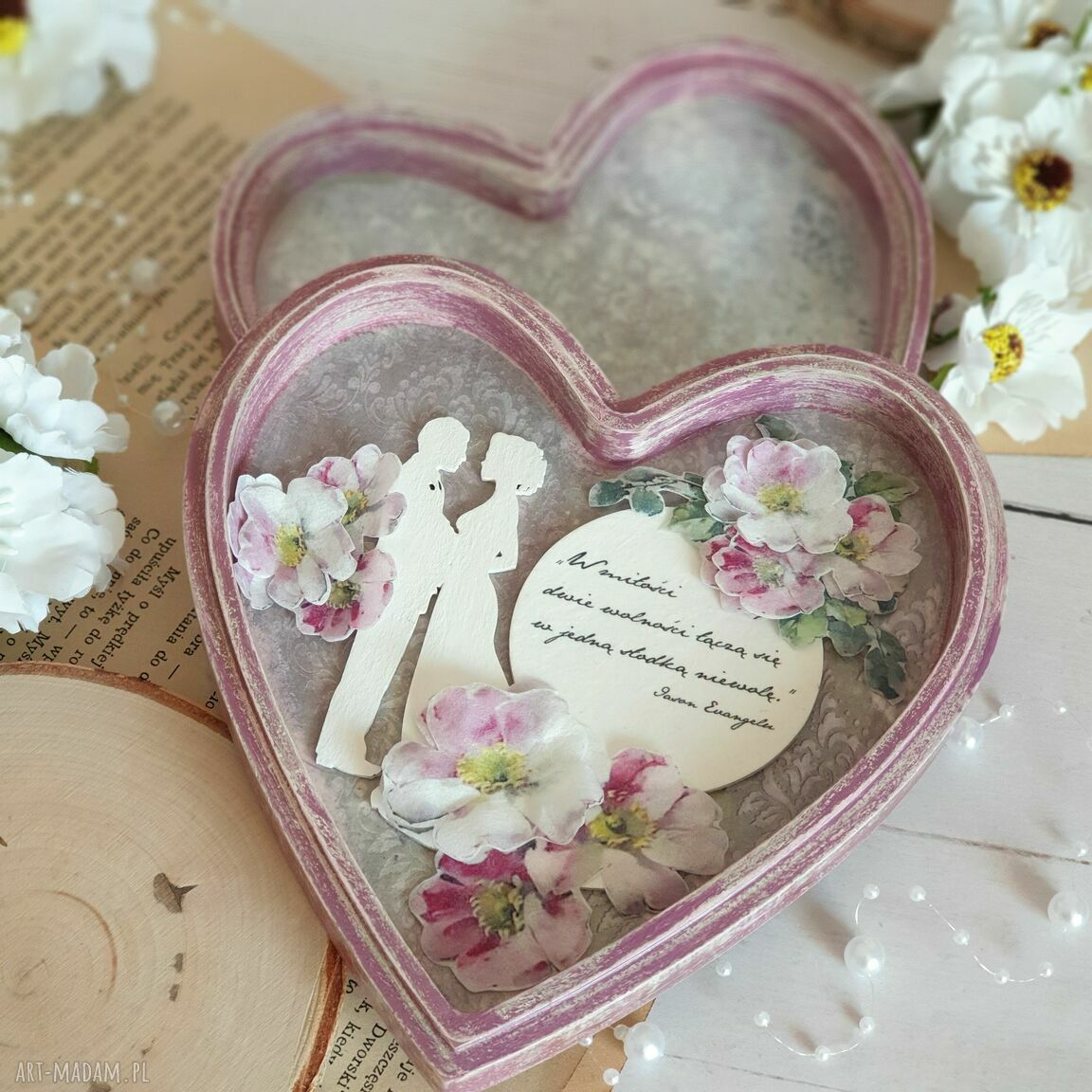 ślub: Zestaw prezentowy na ślub: pudełko i karteczka personalizowana Hand Made