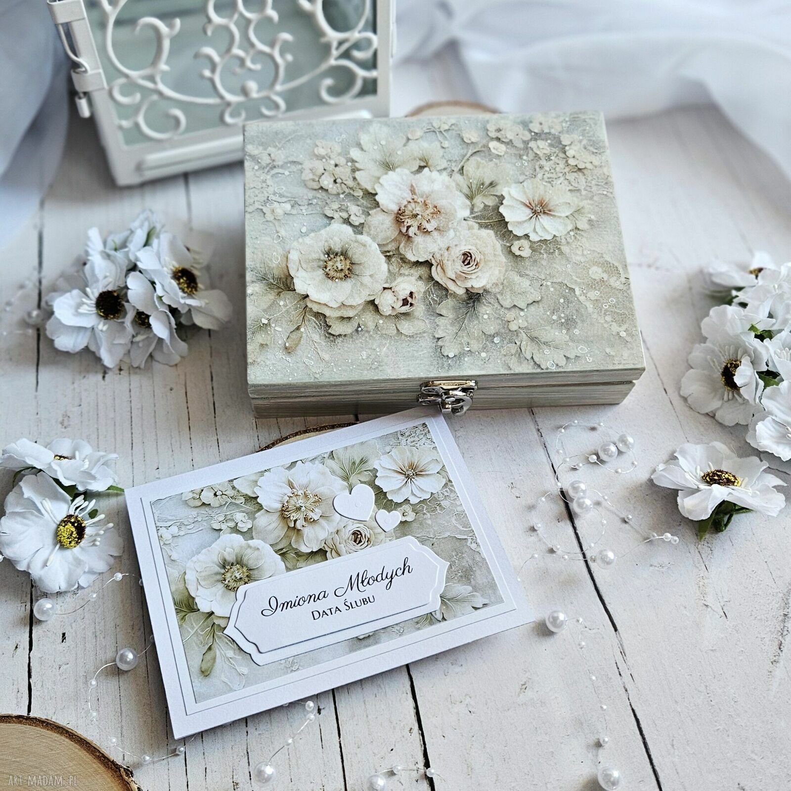 Zestaw prezentowy ślub pudełko karteczka personalizowana