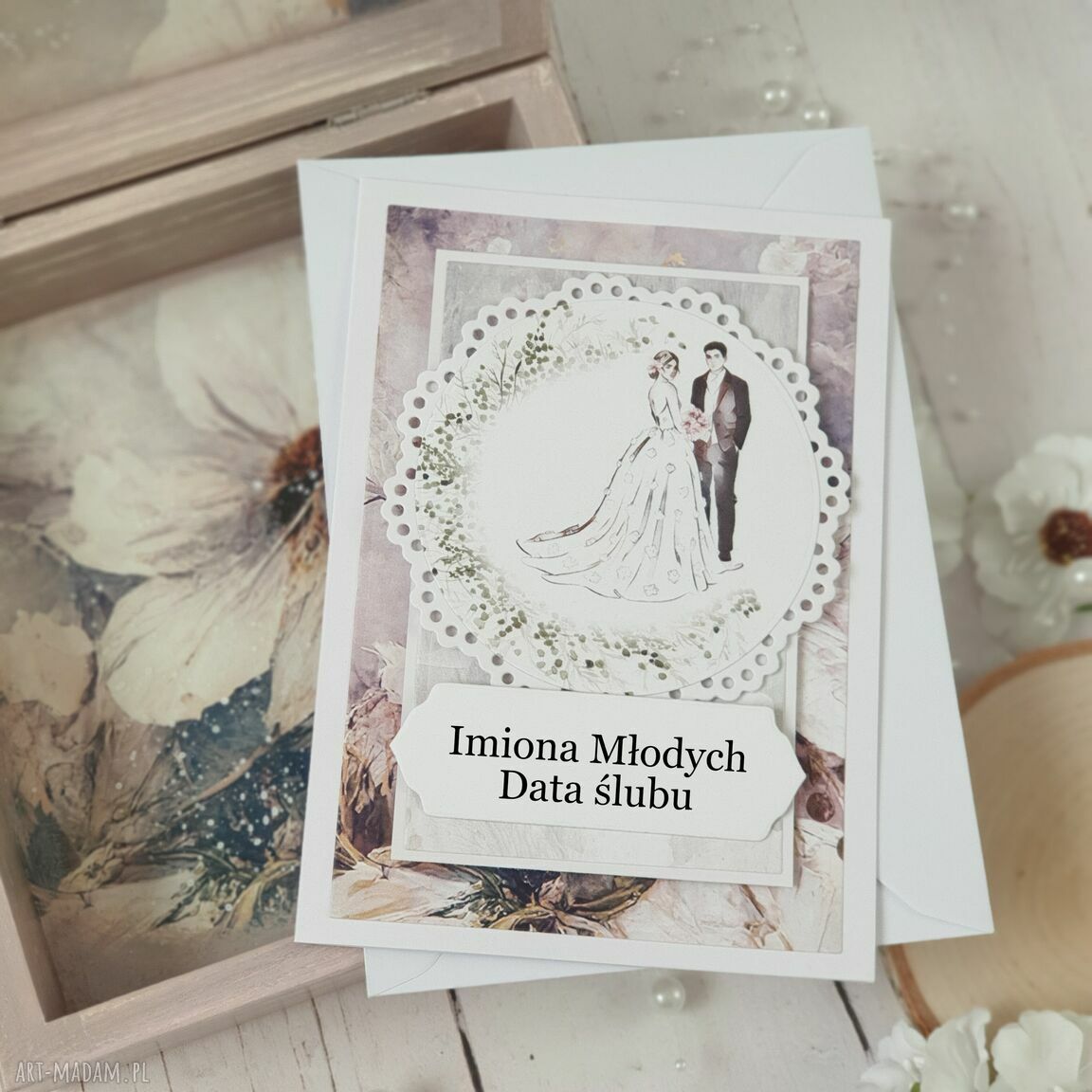 ślub: Zestaw prezentowy na ślub: pudełko, karteczka personalizowana, torebka