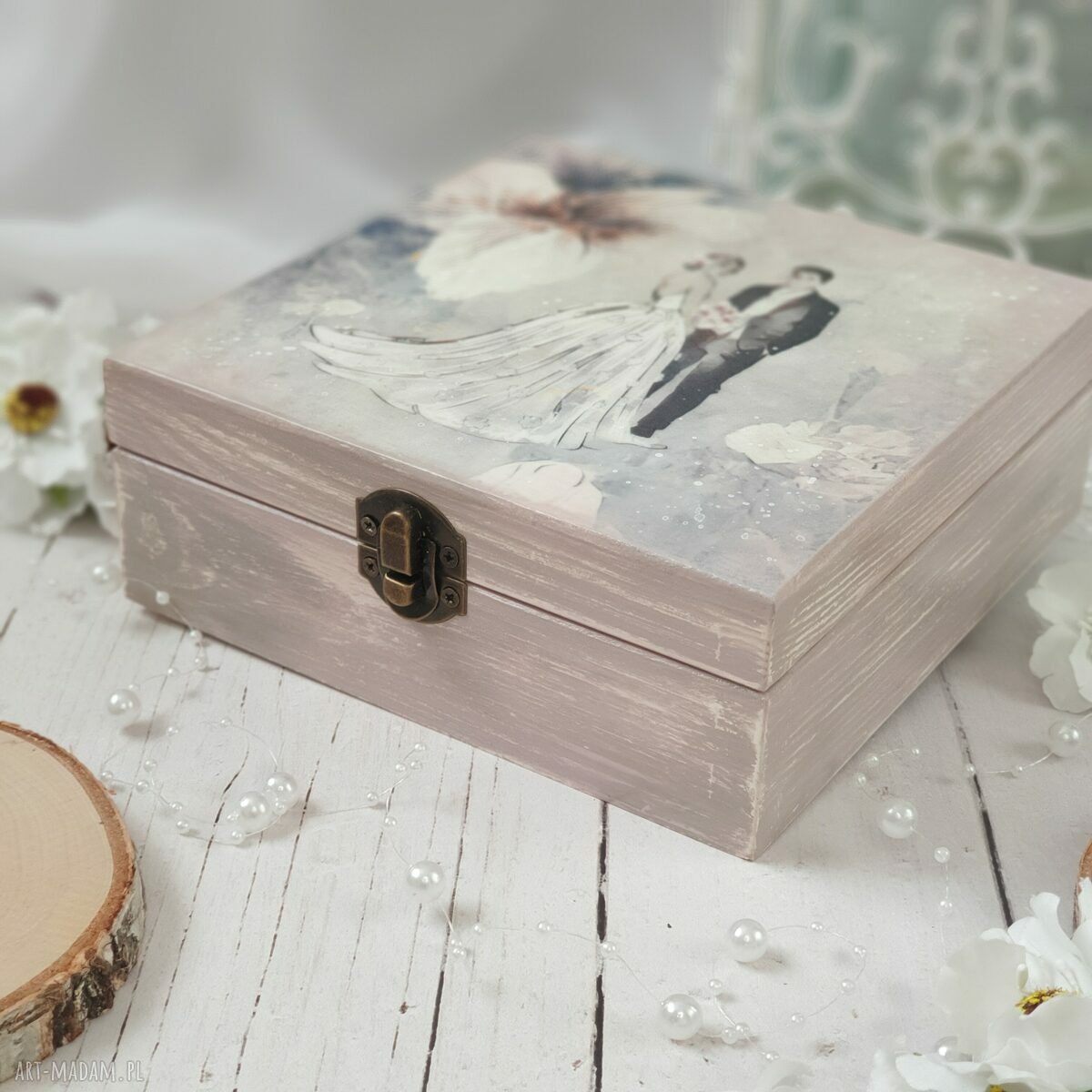 ślub: Zestaw prezentowy na ślub: pudełko, karteczka personalizowana, torebka