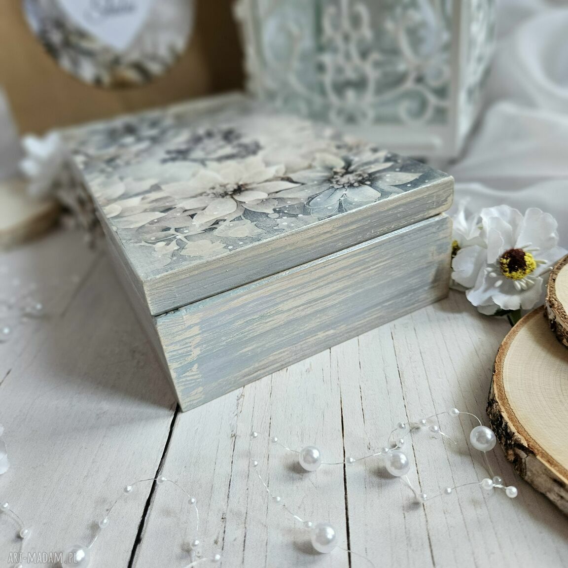 Zestaw prezentowy na ślub: pudełko decoupage i kartka personalizowana A6