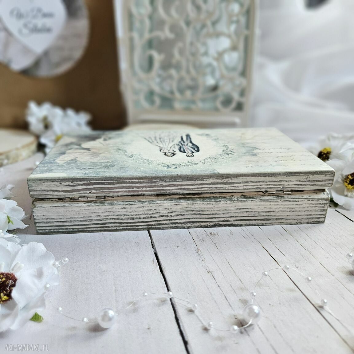 Personalizowany zestaw ślubny z pudełkiem na pieniądze i kartką A6 (decoupage)