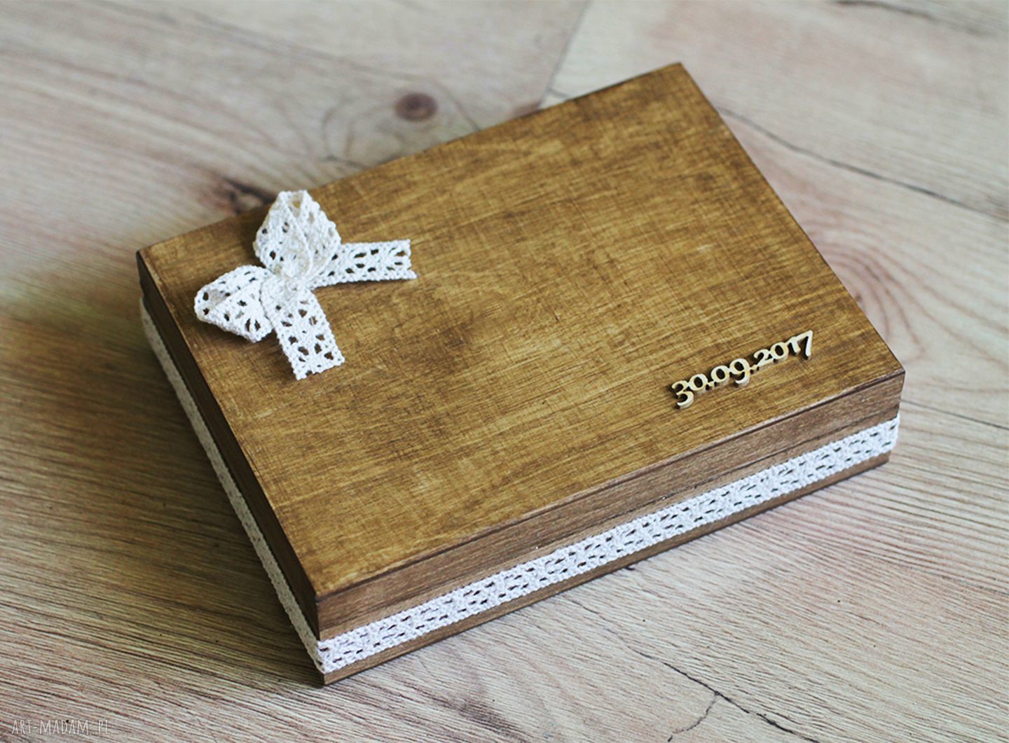 Rustykalny zestaw pudełek na koperty i obrączki z drewna - handmade eko