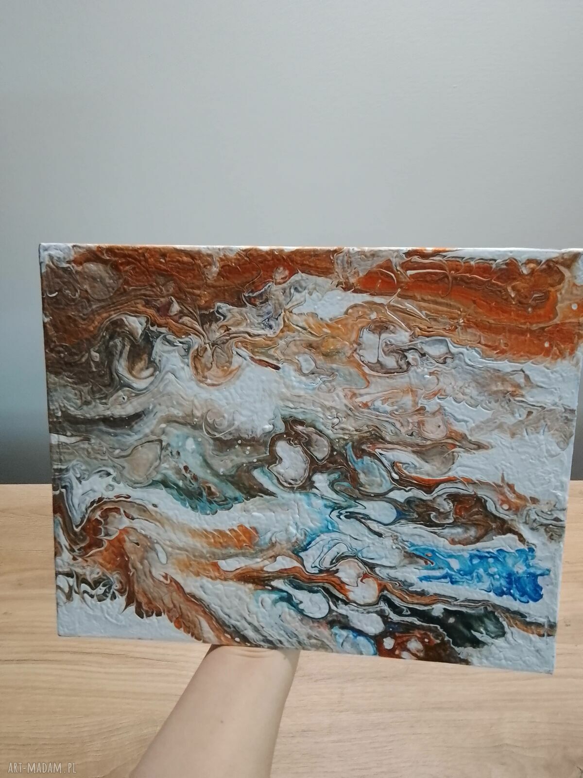 Tryptyk energetyczny Pouring z ramami - 3 ręcznie malowane obrazy 24x30 cm