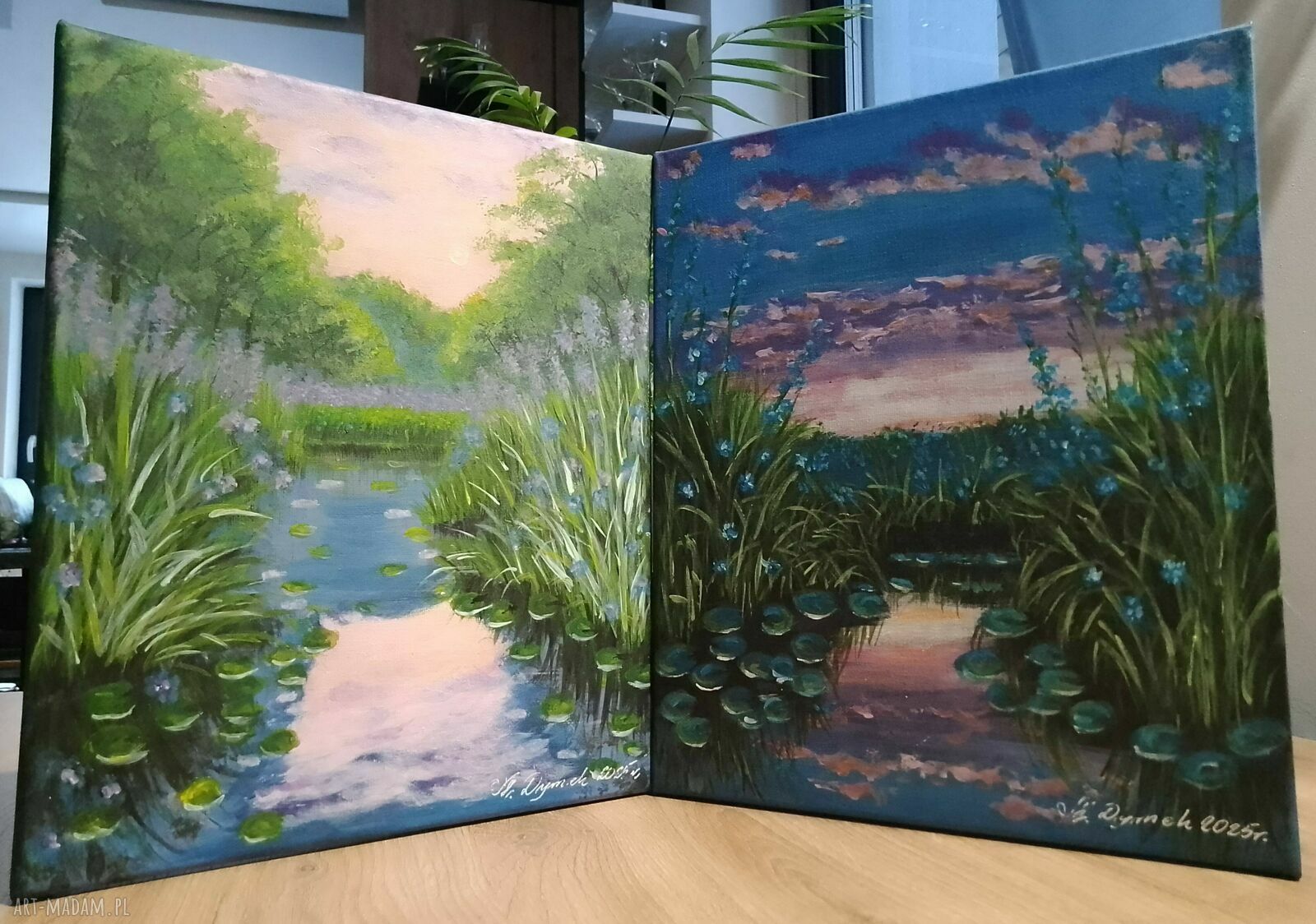 Dyptyk ręcznie malowany - niepowtarzalne barwy lasu 2x30x24 cm