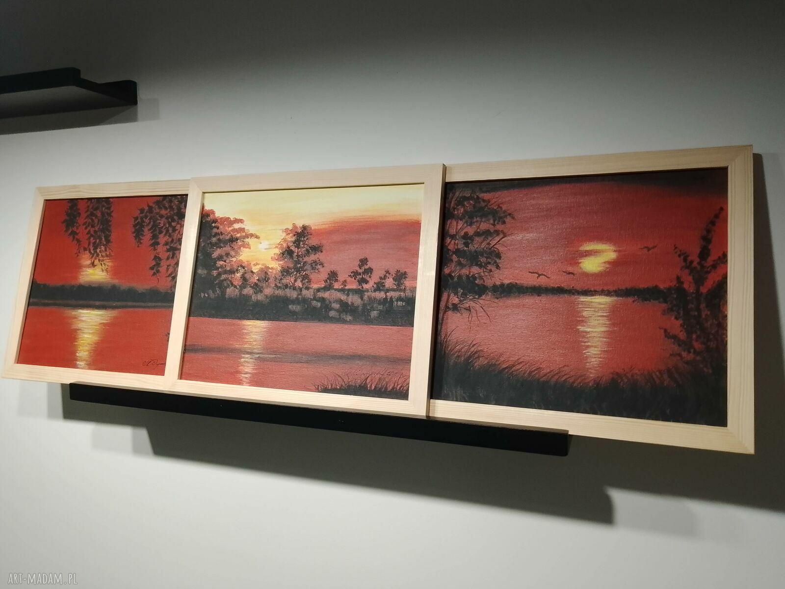 Tryptyk ręcznie malowany - wschody i zachody słońca zestaw 3x24x30 cm