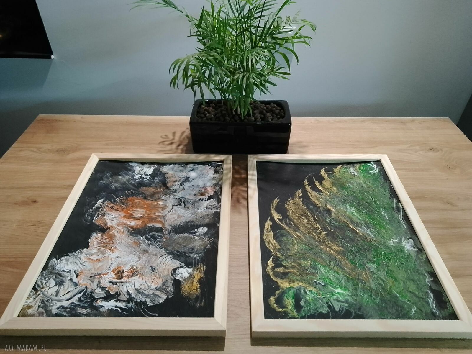 Dyptyk Pouring Mistyczny - 2x40x30 cm w ramie, ręcznie malowany obraz do salonu i sypialni