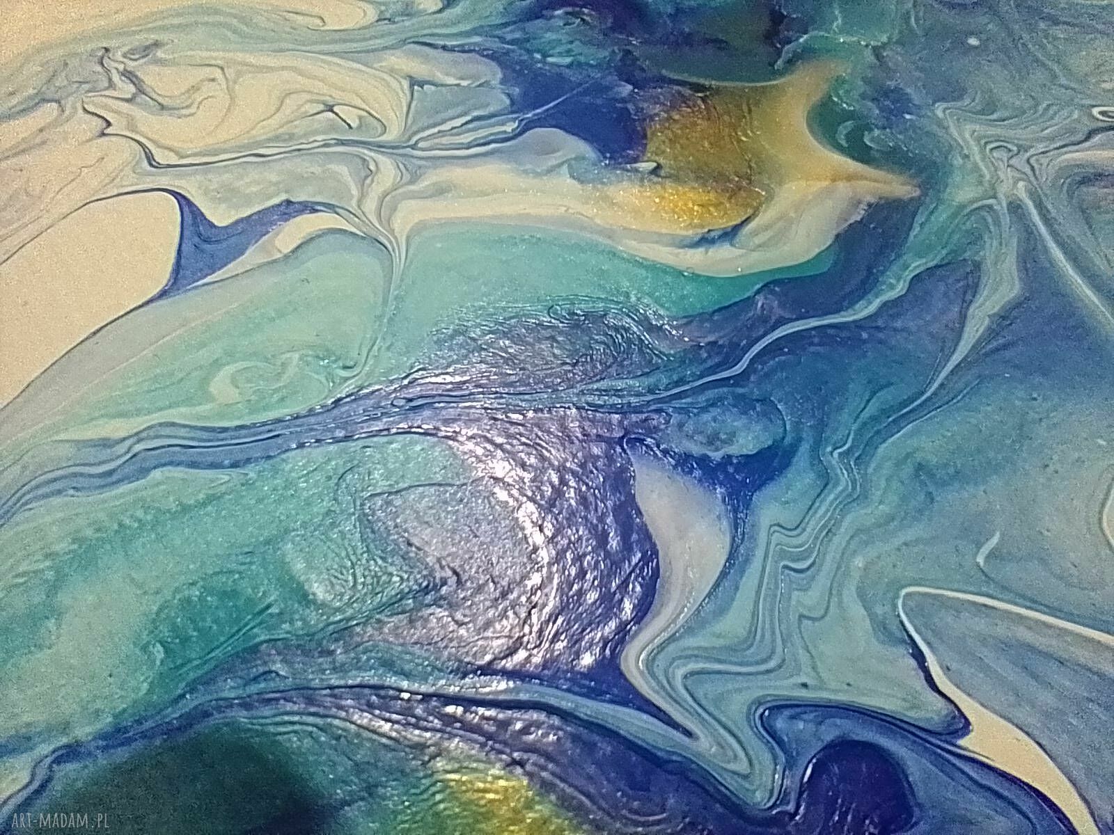Tryptyk energetyczny Pouring z ramami - 3 ręcznie malowane obrazy 24x30 cm