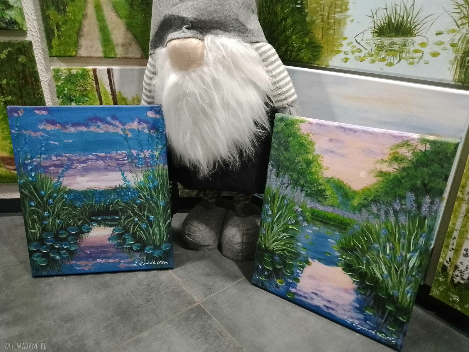 Dyptyk ręcznie malowany - niepowtarzalne barwy lasu 2x30x24 cm