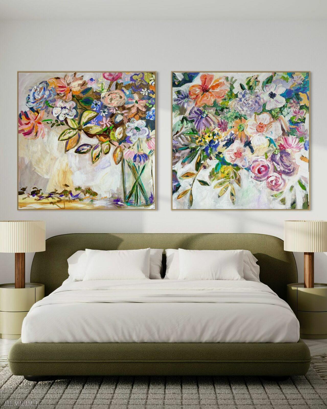 Ręcznie malowany kwiatowy zestaw obrazów na płótnie 110x110 cm