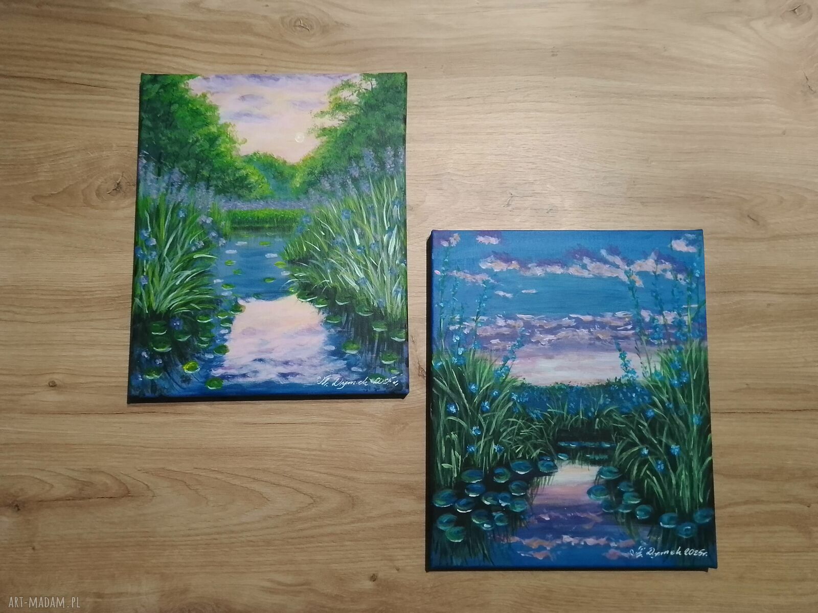 Dyptyk ręcznie malowany - niepowtarzalne barwy lasu 2x30x24 cm