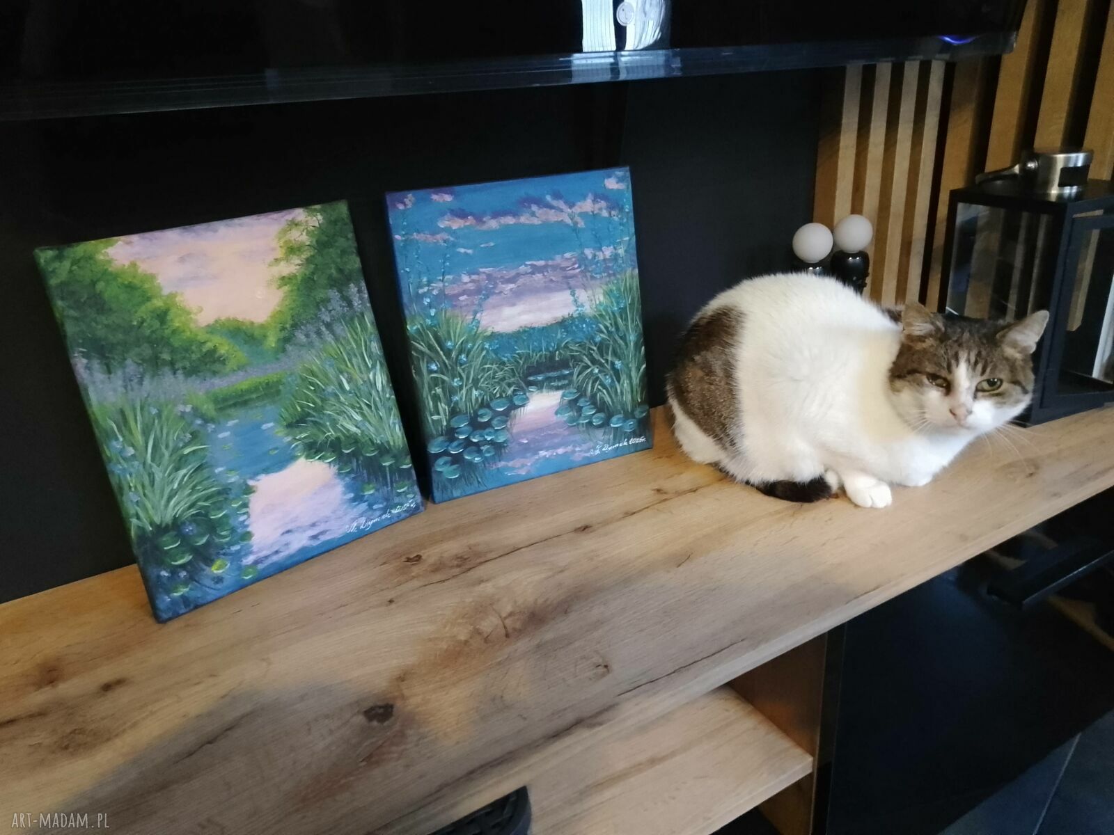 Dyptyk ręcznie malowany - niepowtarzalne barwy lasu 2x30x24 cm
