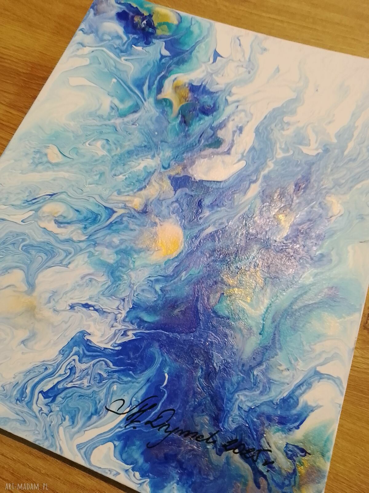 Tryptyk energetyczny Pouring z ramami - 3 ręcznie malowane obrazy 24x30 cm