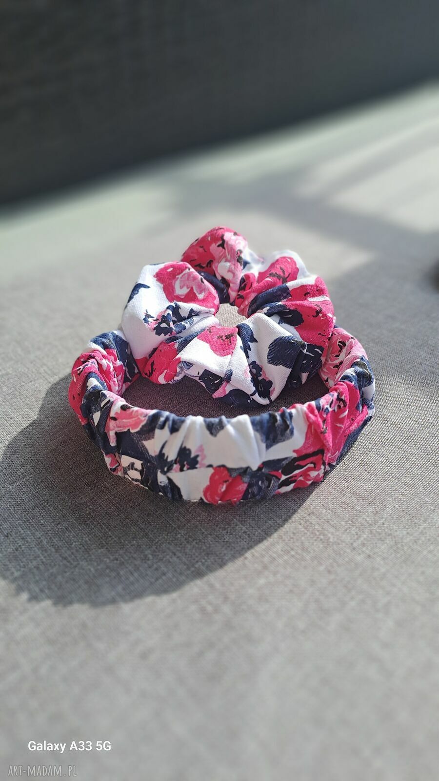 Zestaw Róże Handmade: opaska i scrunchie z dresówki