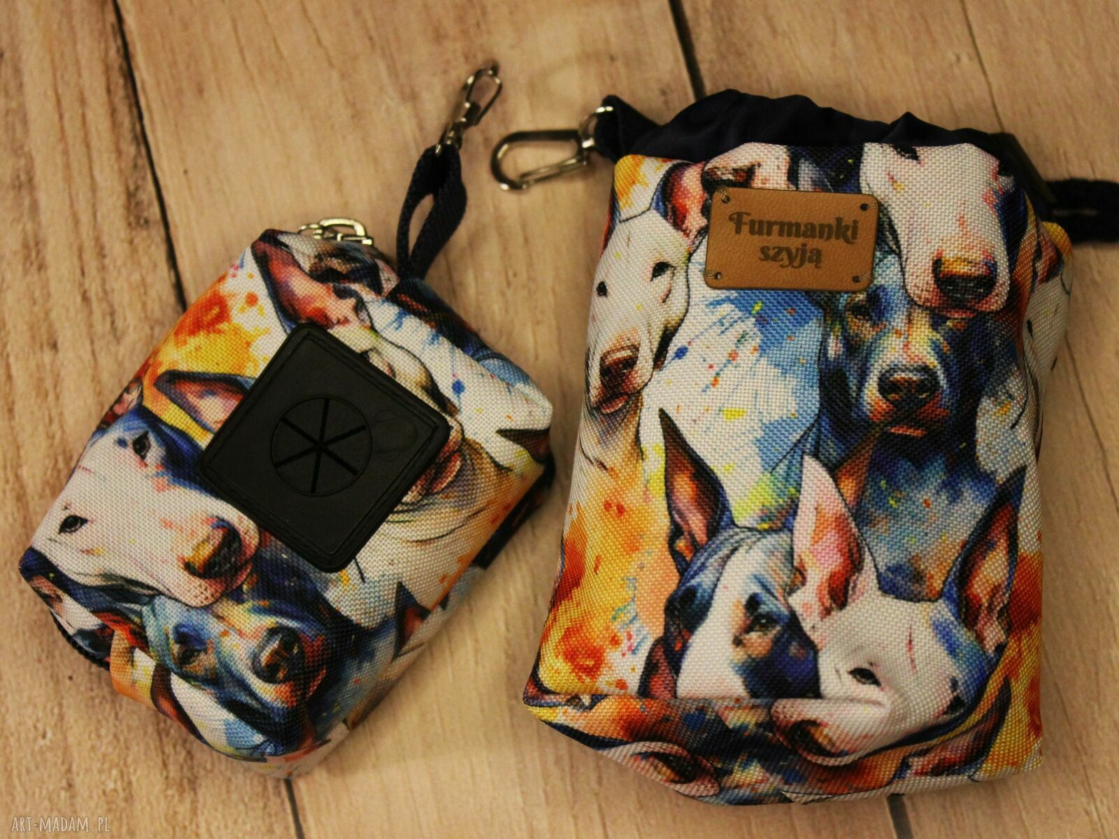 Saszetka na smaczki i woreczki Bulterier - zestaw spacerowy handmade