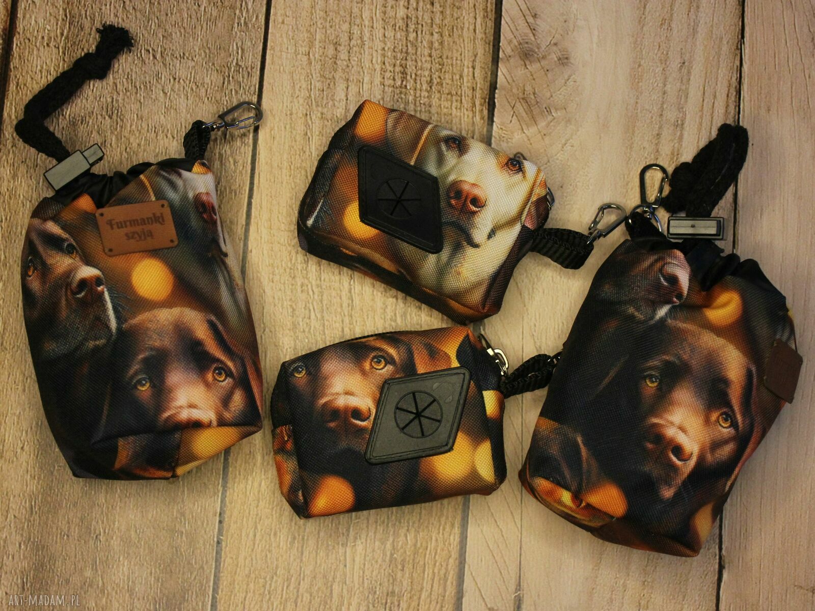 Zestaw saszetka na smaczki i woreczki dla labradora - handmade na spacery i trening