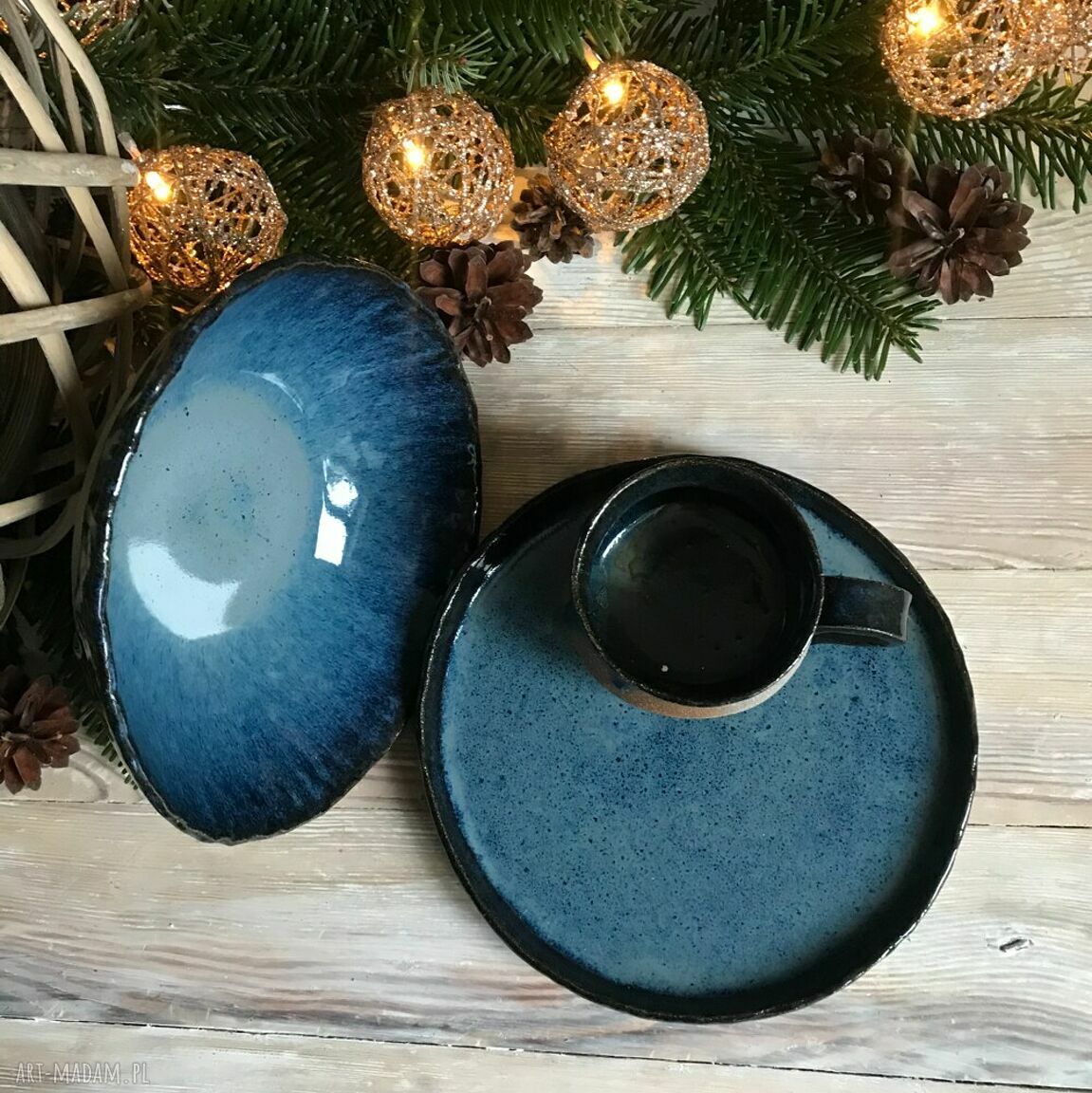 Zestaw śniadaniowy "Kosmos" - miska na sałatkę i talerzyk ceramiczny