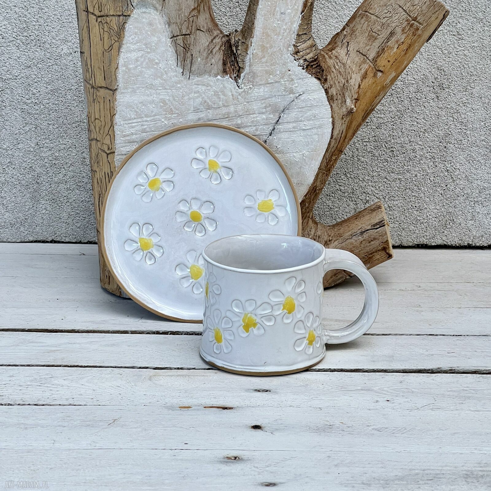 Zestaw śniadaniowy w anemony - kubek i talerz ceramiczny