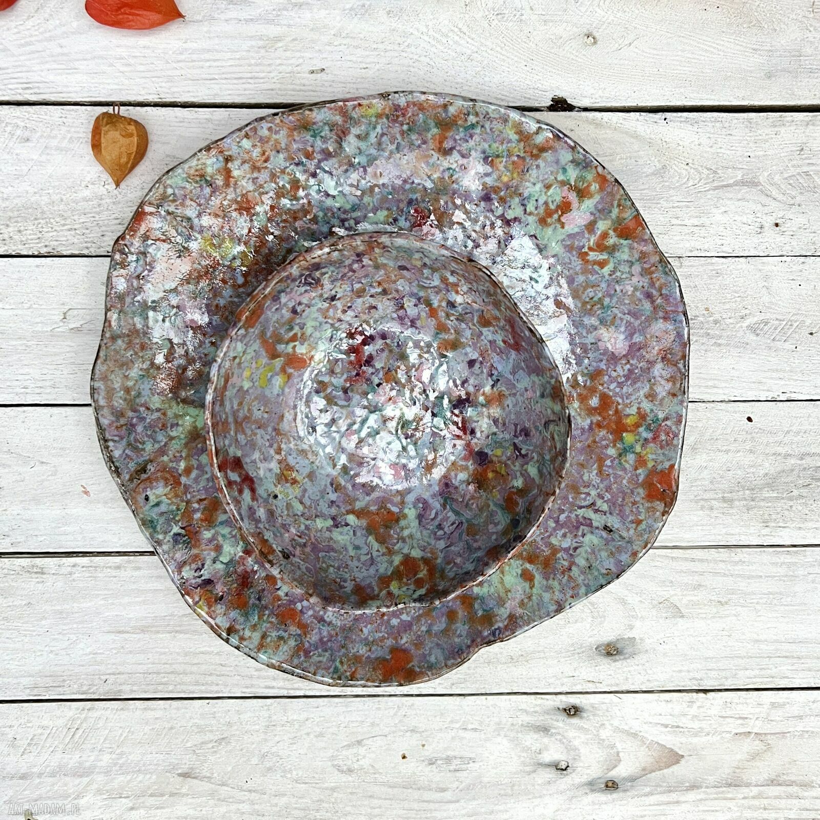 Zestaw talerz i miska łąka kwietna - kolorowa ceramika handmade do serwowania