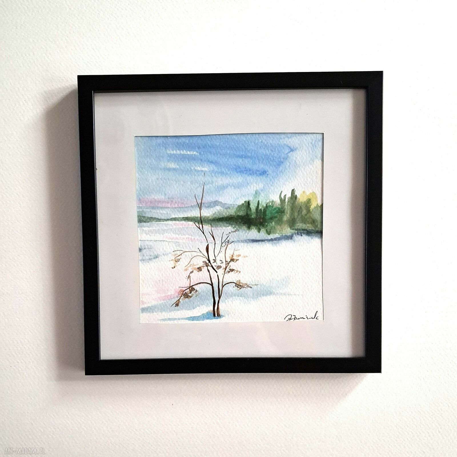Tryptyk pejzażowy - zestaw trzech akwareli oprawionych 3 x 22 cm