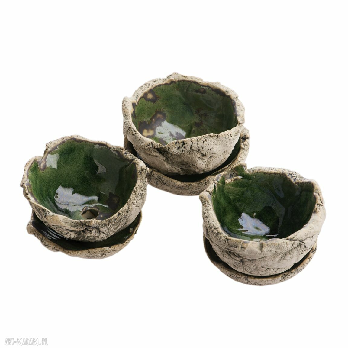 Zestaw trzech doniczek ceramicznych handmade dla kaktusów i sukulentów
