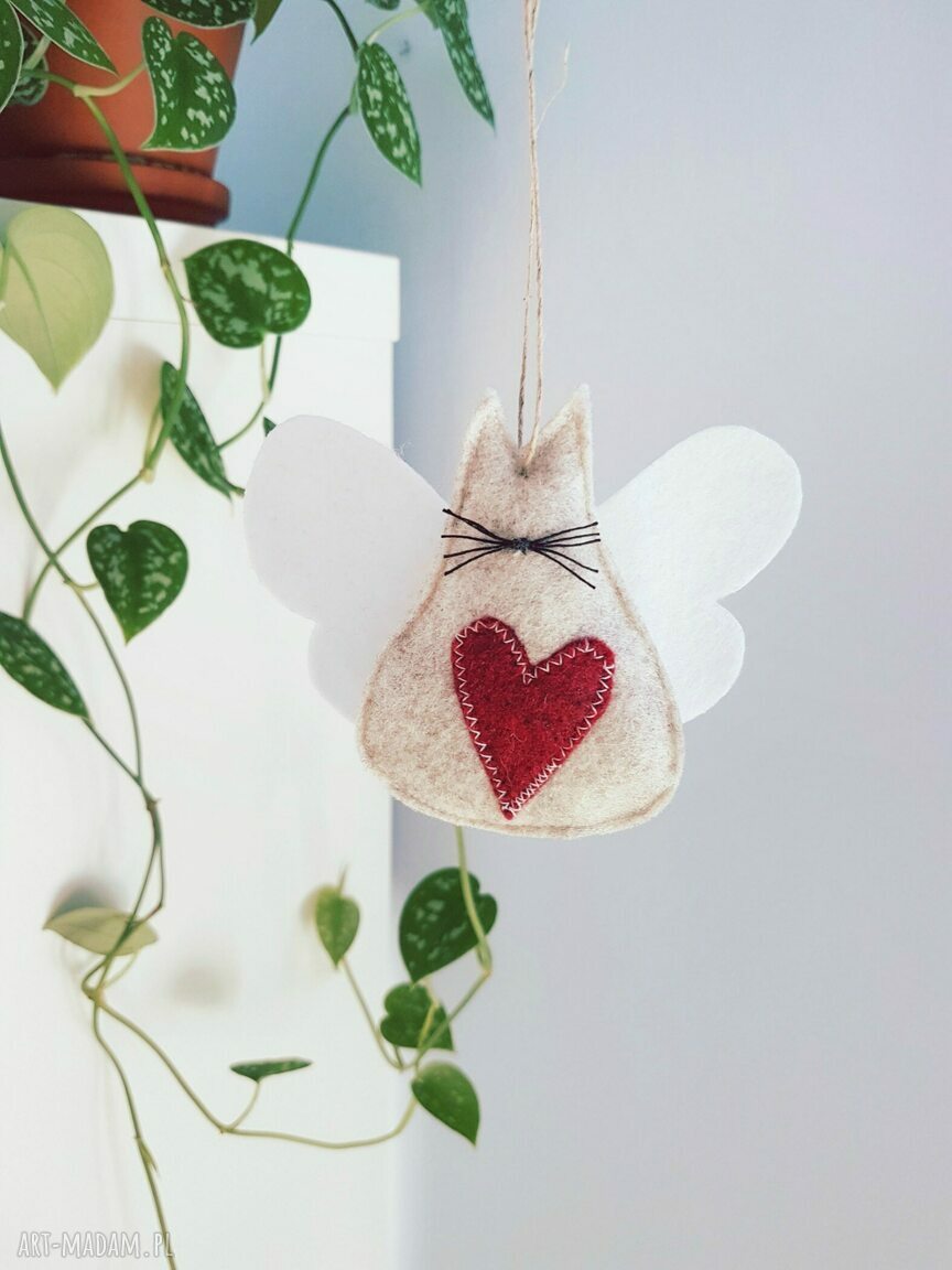 prezenty świąteczne: zestaw trzech kocich filcowych zawieszek na choinkę Handmade