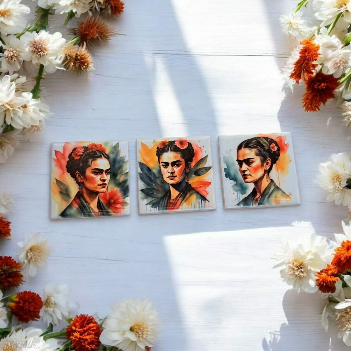 Zestaw trzech magnesów ceramicznych Frida Kahlo na lodówkę