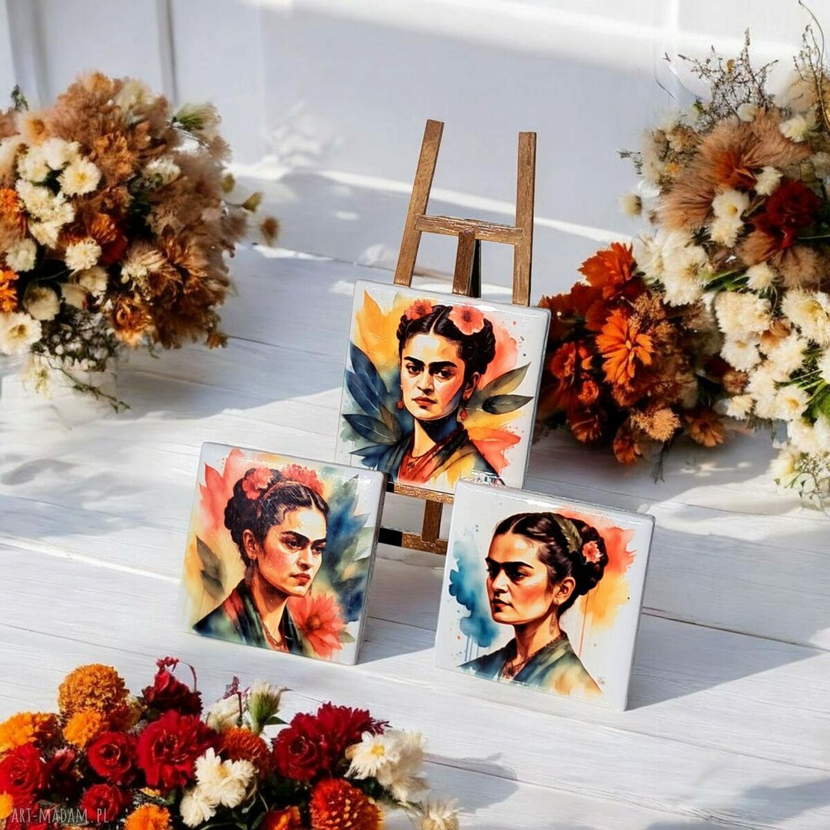 Zestaw trzech magnesów ceramicznych Frida Kahlo na lodówkę