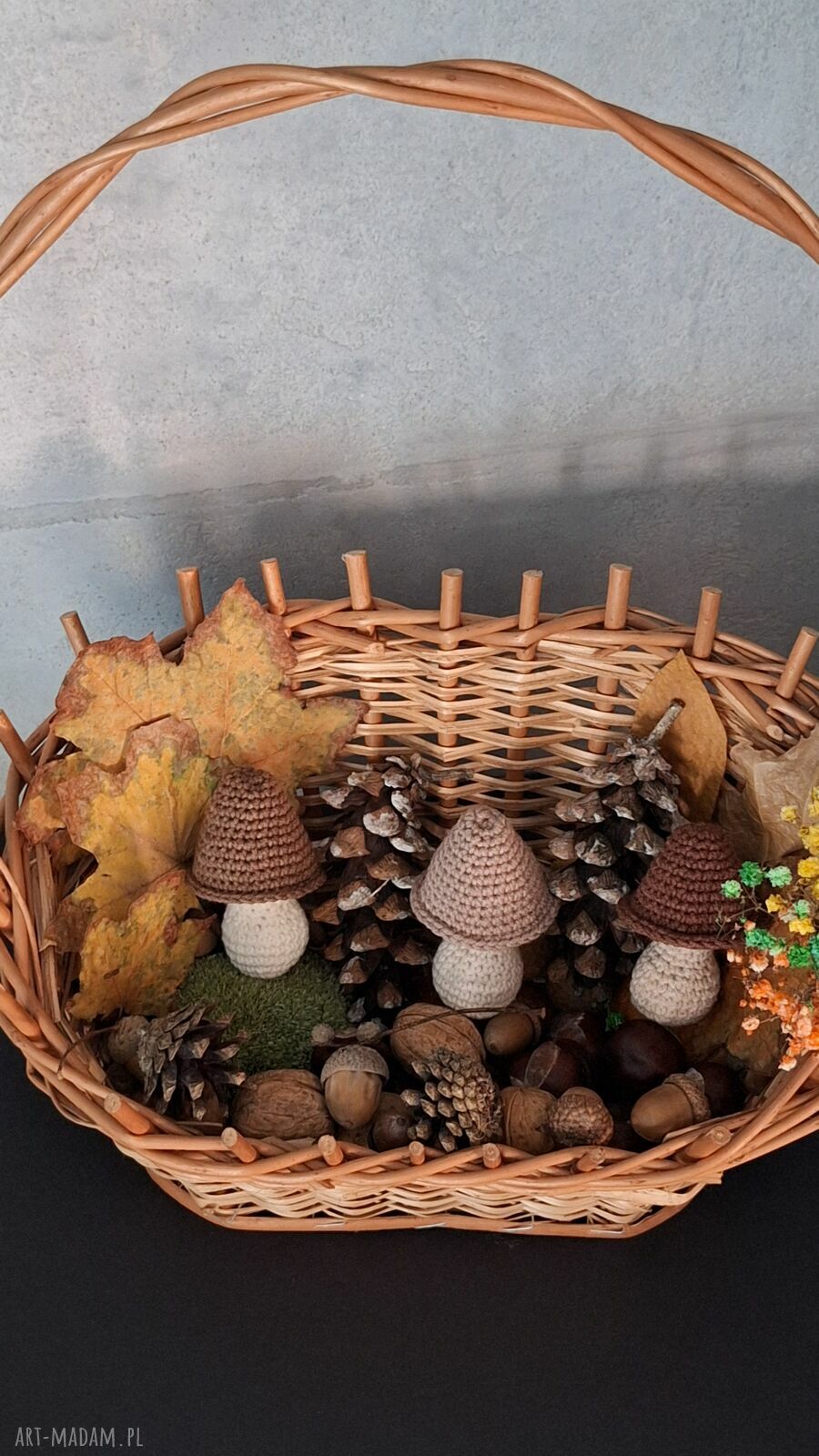 Zestaw trzech szydełkowych grzybków - brązowa jesień w wersji handmade