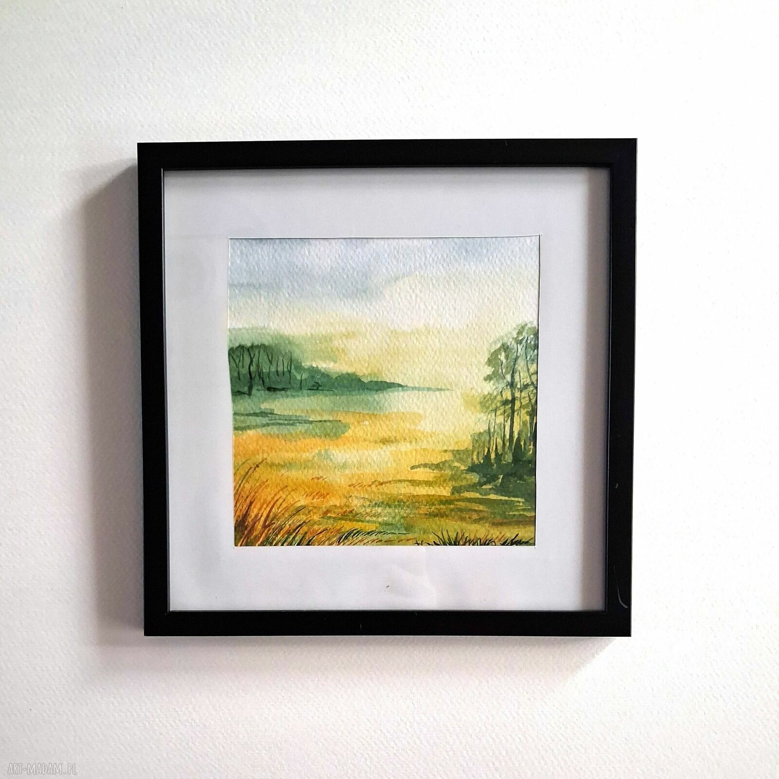 Tryptyk pejzażowy - zestaw trzech akwareli oprawionych 3 x 22 cm
