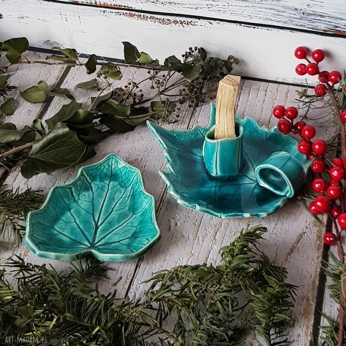 Zestaw turkusowy do Palo Santo - ceramiczne podstawek z turkusowymi szkliwami