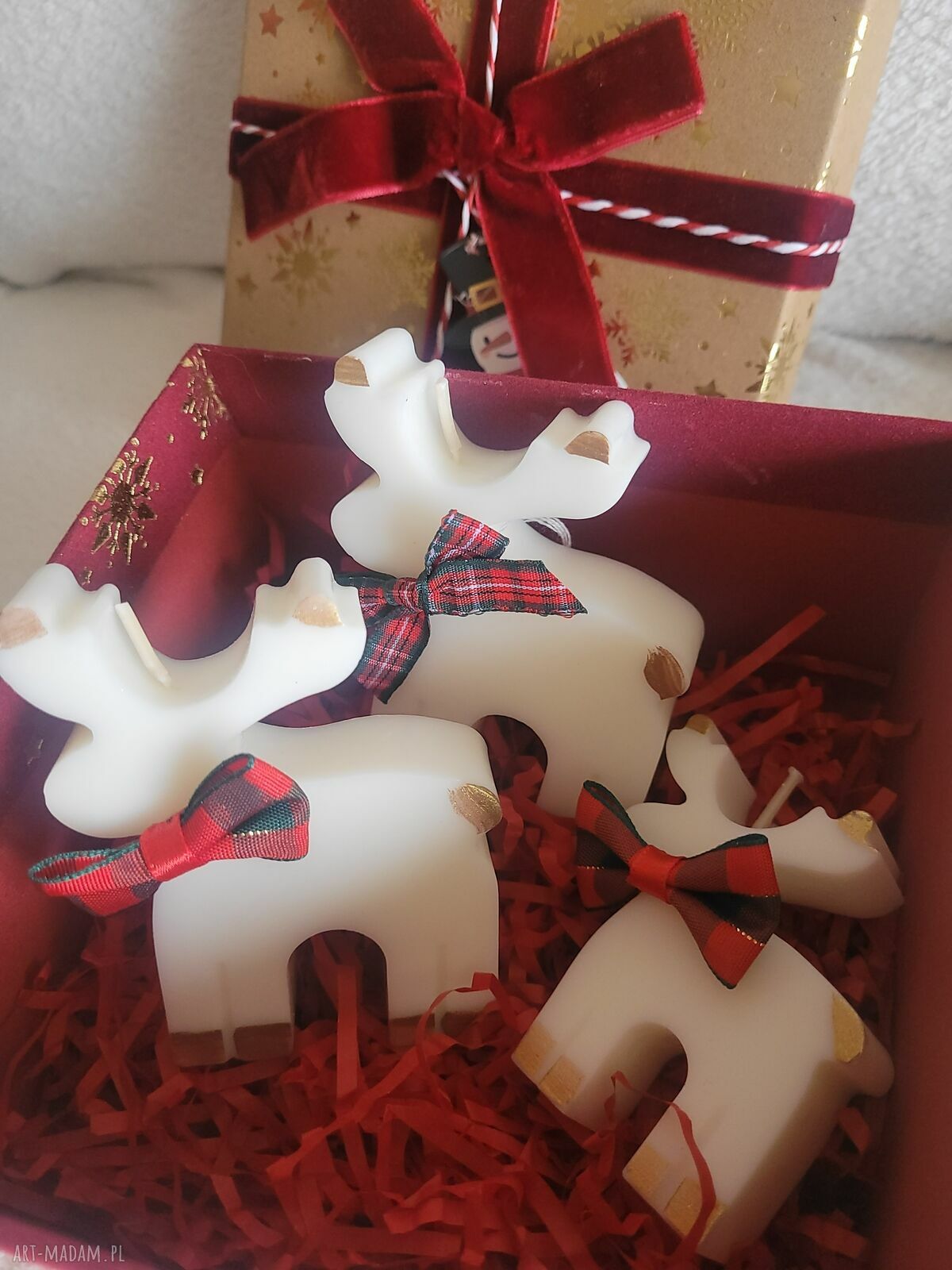 Zestaw upominkowy świec sojowych handmade - Rodzina Reniferów
