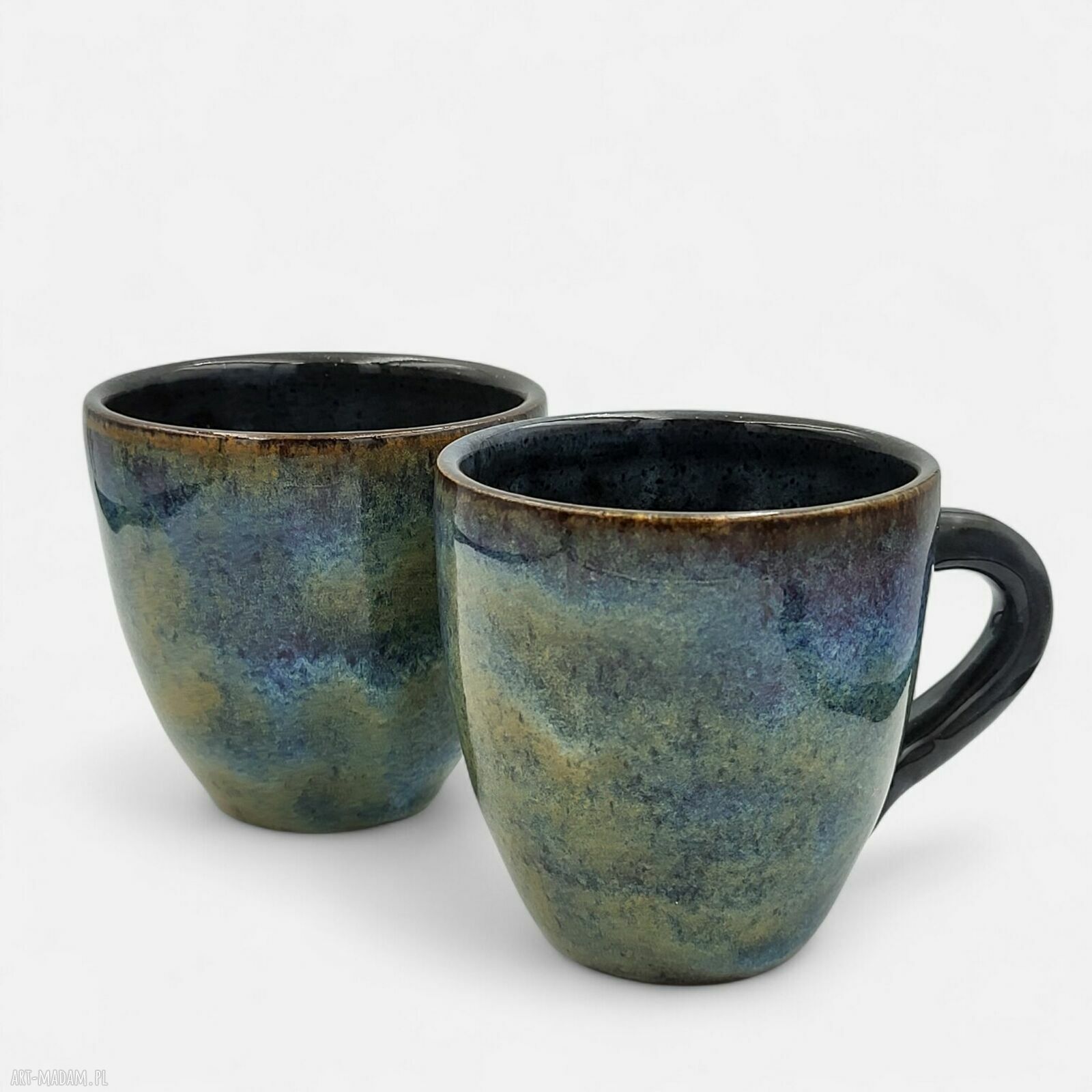 Zestaw 2 uroczych kubków ceramicznych toczonych ręcznie w niebieskich odcieniach
