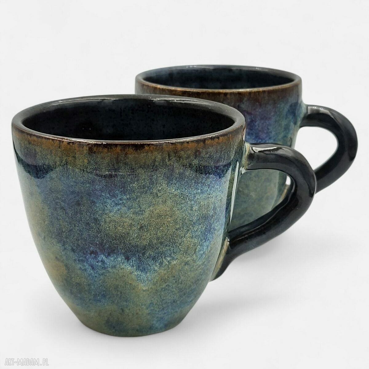 Zestaw 2 uroczych kubków ceramicznych toczonych ręcznie w niebieskich odcieniach