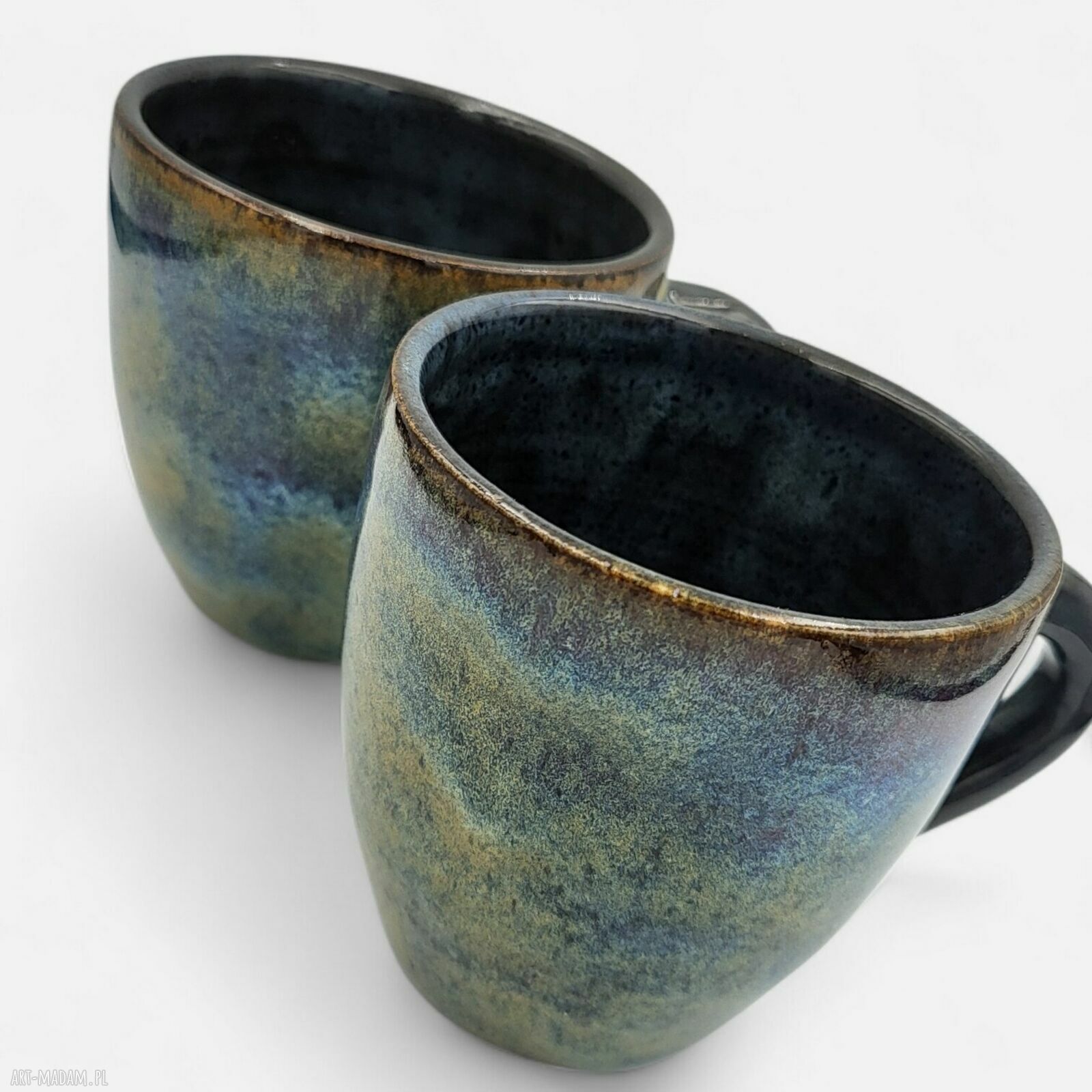 Zestaw 2 uroczych kubków ceramicznych toczonych ręcznie w niebieskich odcieniach