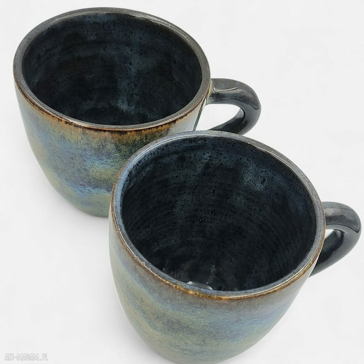 Zestaw 2 uroczych kubków ceramicznych toczonych ręcznie w niebieskich odcieniach