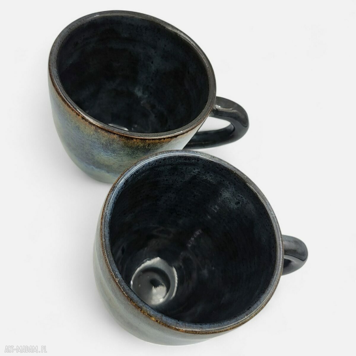Zestaw 2 uroczych kubków ceramicznych toczonych ręcznie w niebieskich odcieniach
