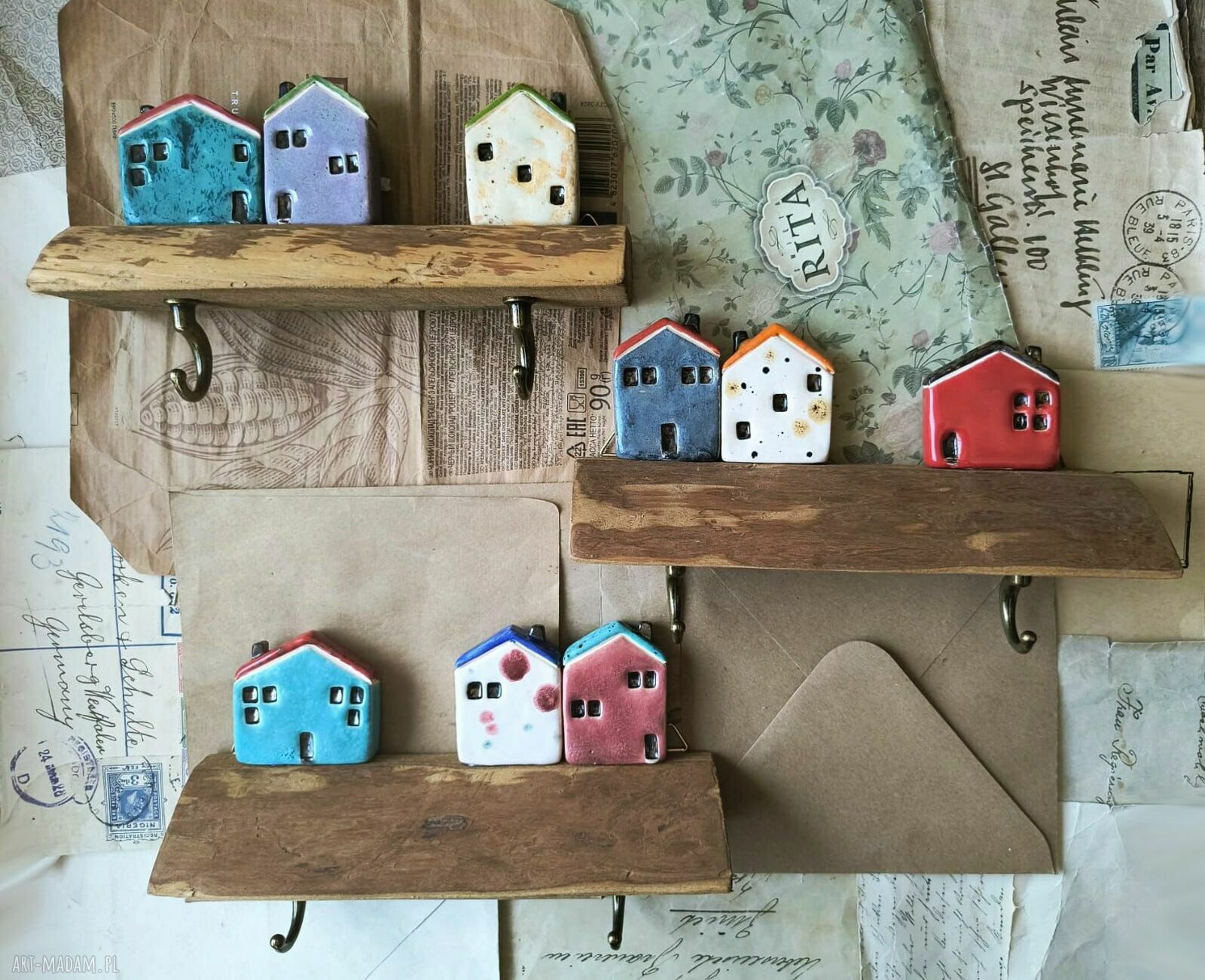Zestaw wieszaków z domkami - ceramika handmade do przedpokoju i nie tylko