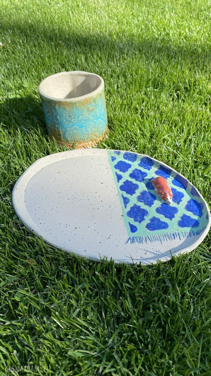 Zestaw Corgi: kubek i owalny talerzyk ceramiczny