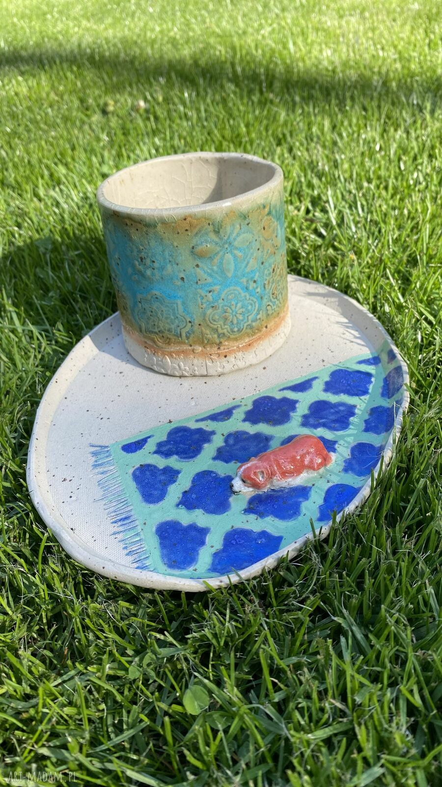 Zestaw Corgi: kubek i owalny talerzyk ceramiczny