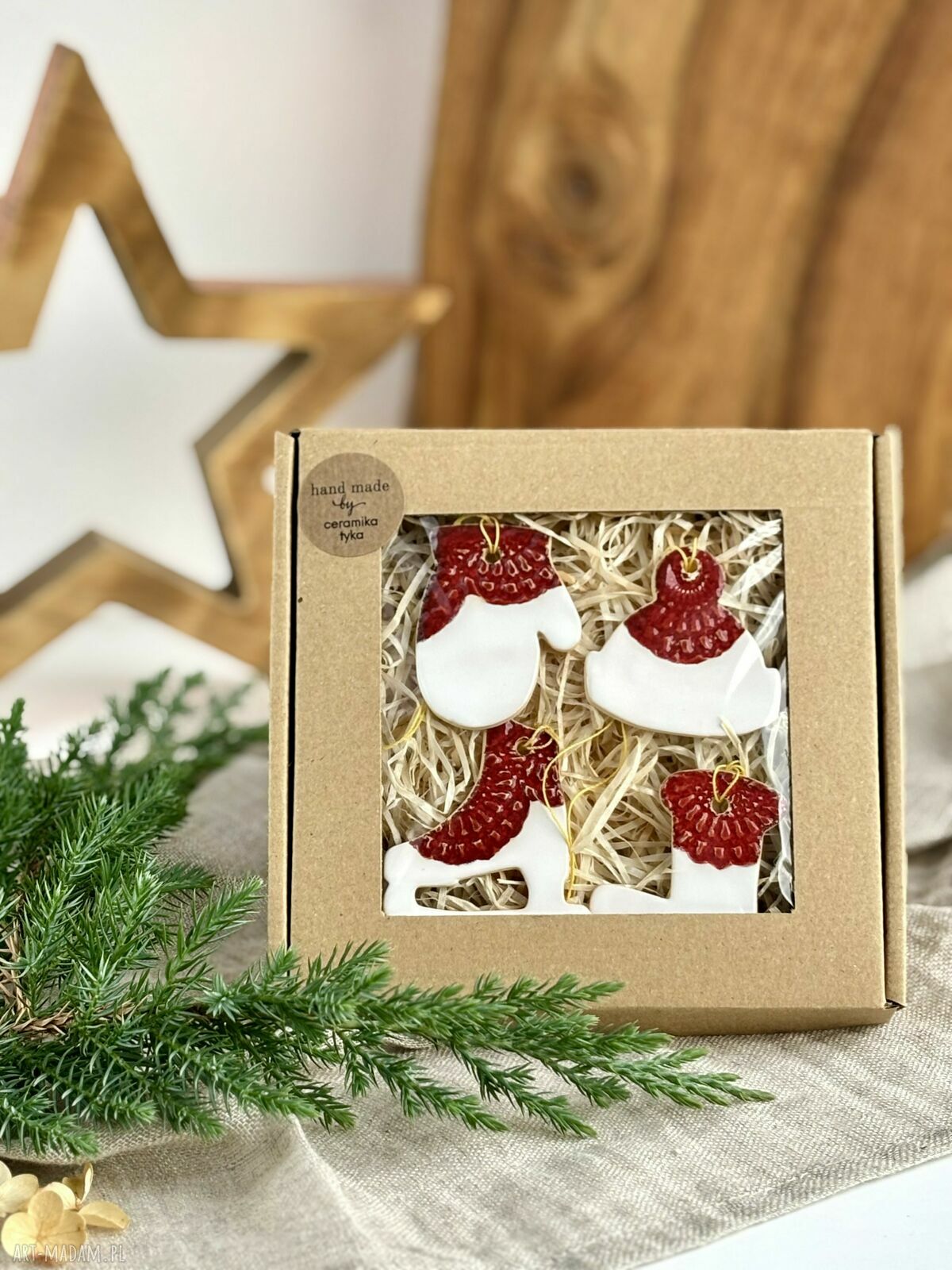 Zestaw zawieszek choinkowych - 4 szt. ceramiczne ozdoby świąteczne