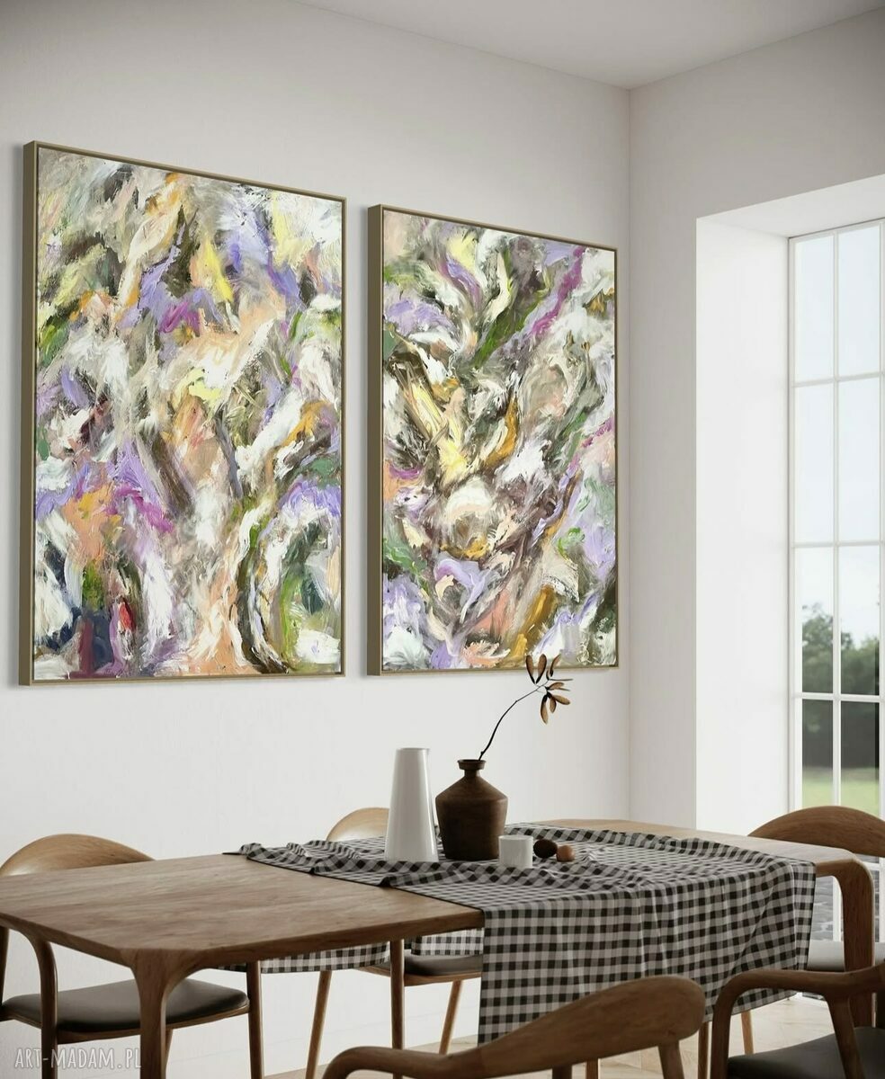 Zestaw 2 obrazów 100x70 cm - kolorowa abstrakcja do salonu i sypialni