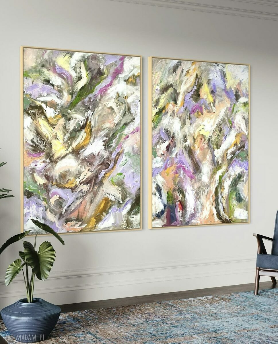 Zestaw 2 obrazów 100x70 cm - kolorowa abstrakcja do salonu i sypialni