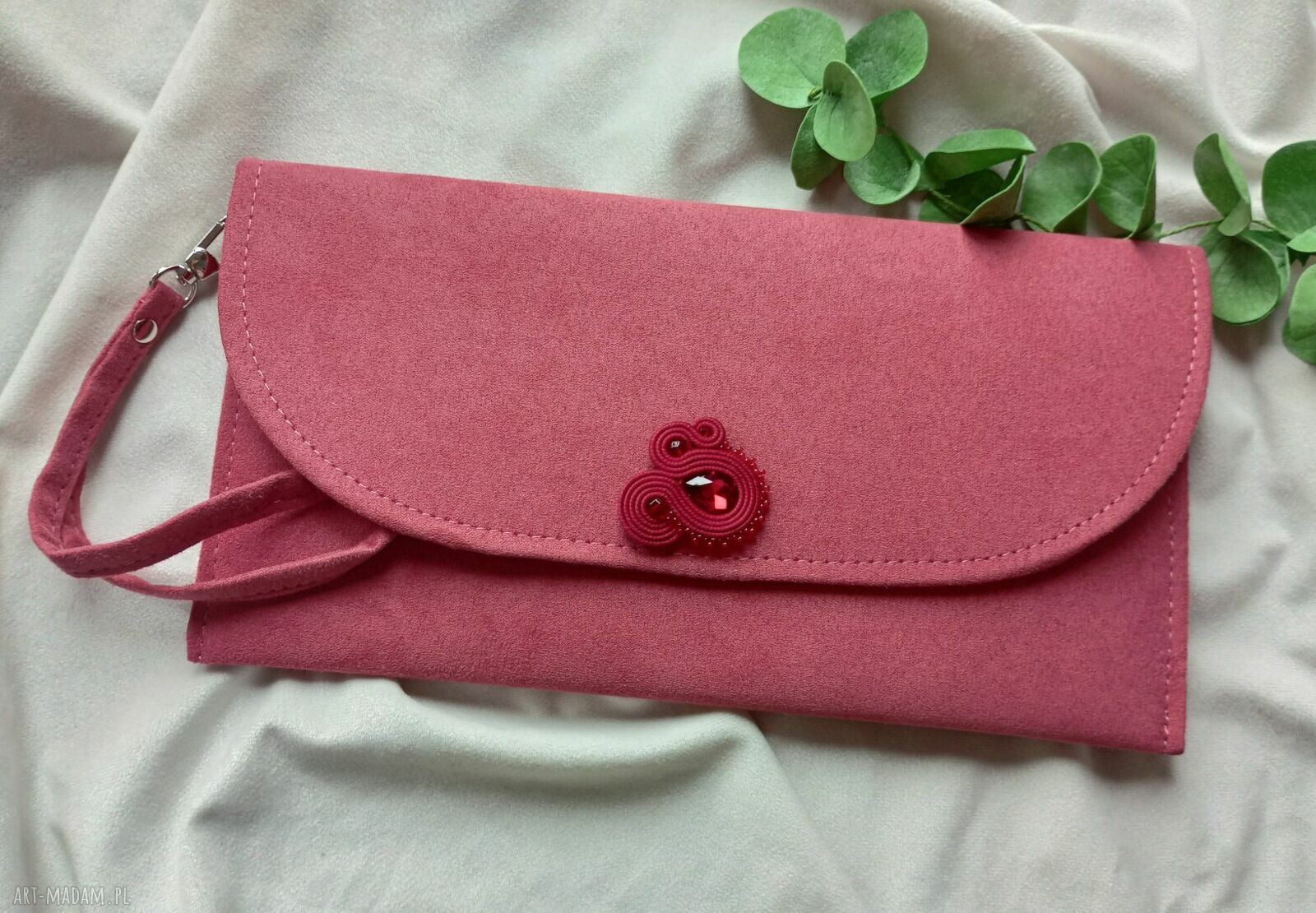 Zgaszona czerwień - malinowy czerwony kopertówka na wesele, komunię i przyjęcie handmade