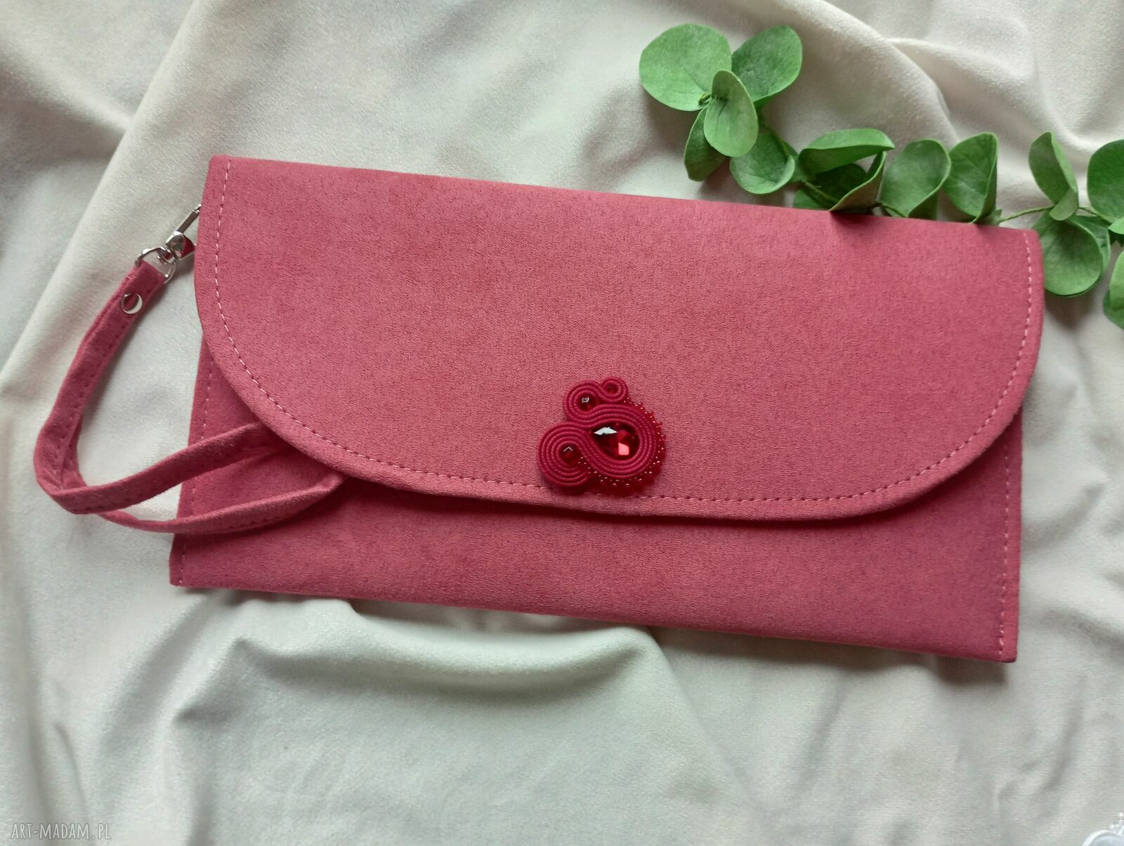 Zgaszona czerwień - malinowy czerwony kopertówka na wesele, komunię i przyjęcie (handmade)